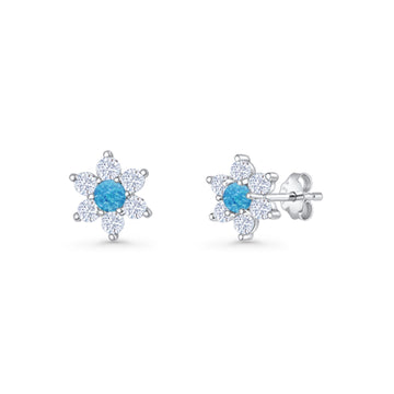 Round 8.7mm Lab Created Blue Opal Floral Stud Earring 925 Sterling Silver Wholesale